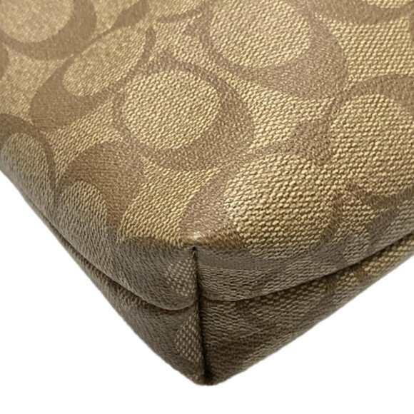 Auth COACH Luxury Signature File Bag F34938 Khaki Dark Brown PVC Leather - Picture 3 of 8